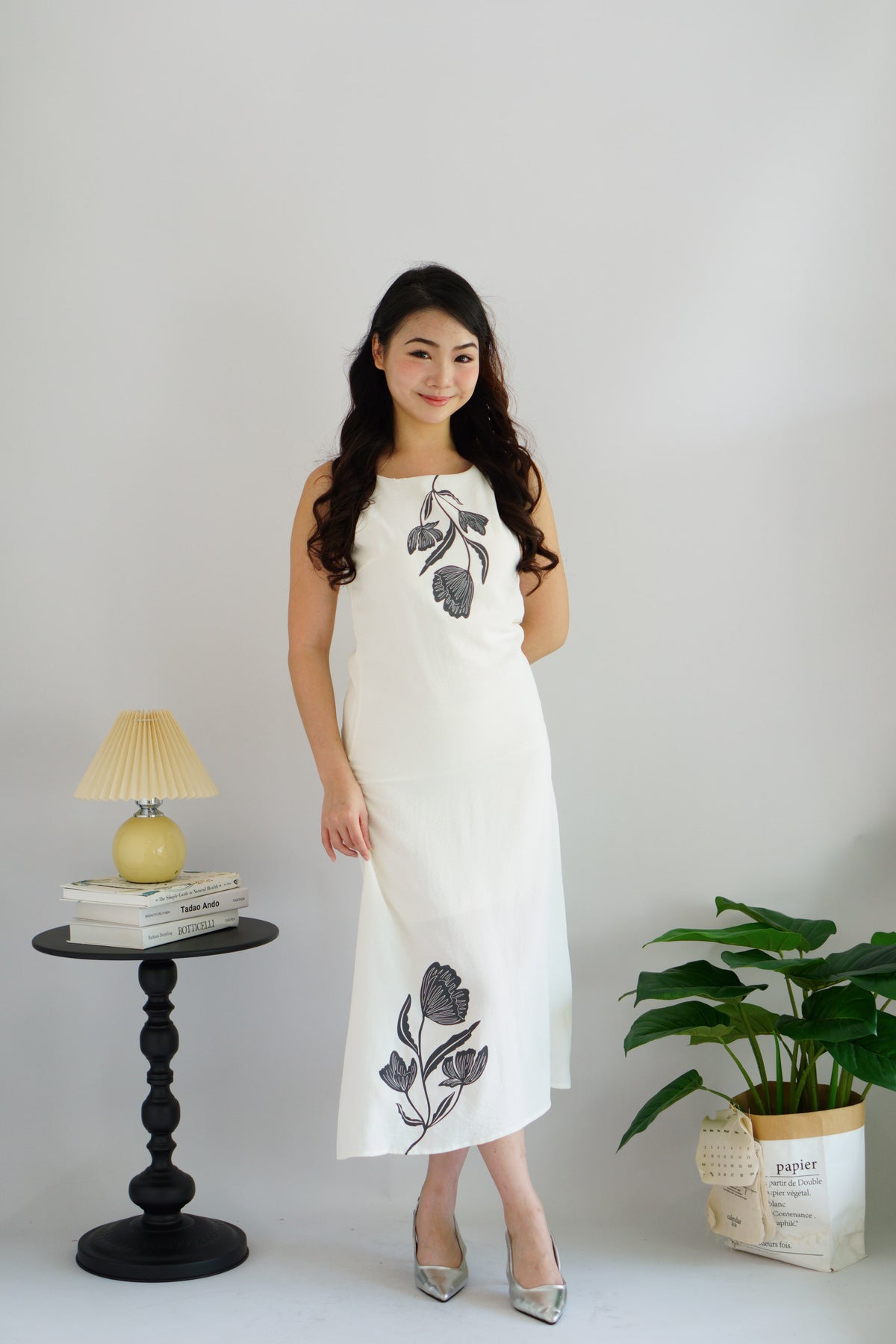 Roanna Floral Shift Maxi Dress in White