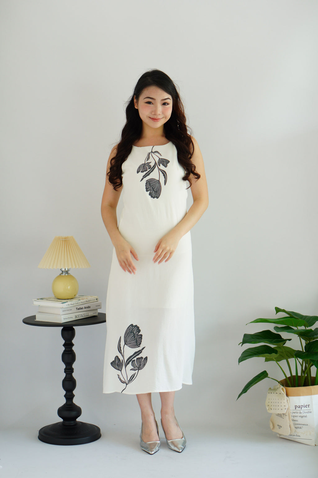 Roanna Floral Shift Maxi Dress in White