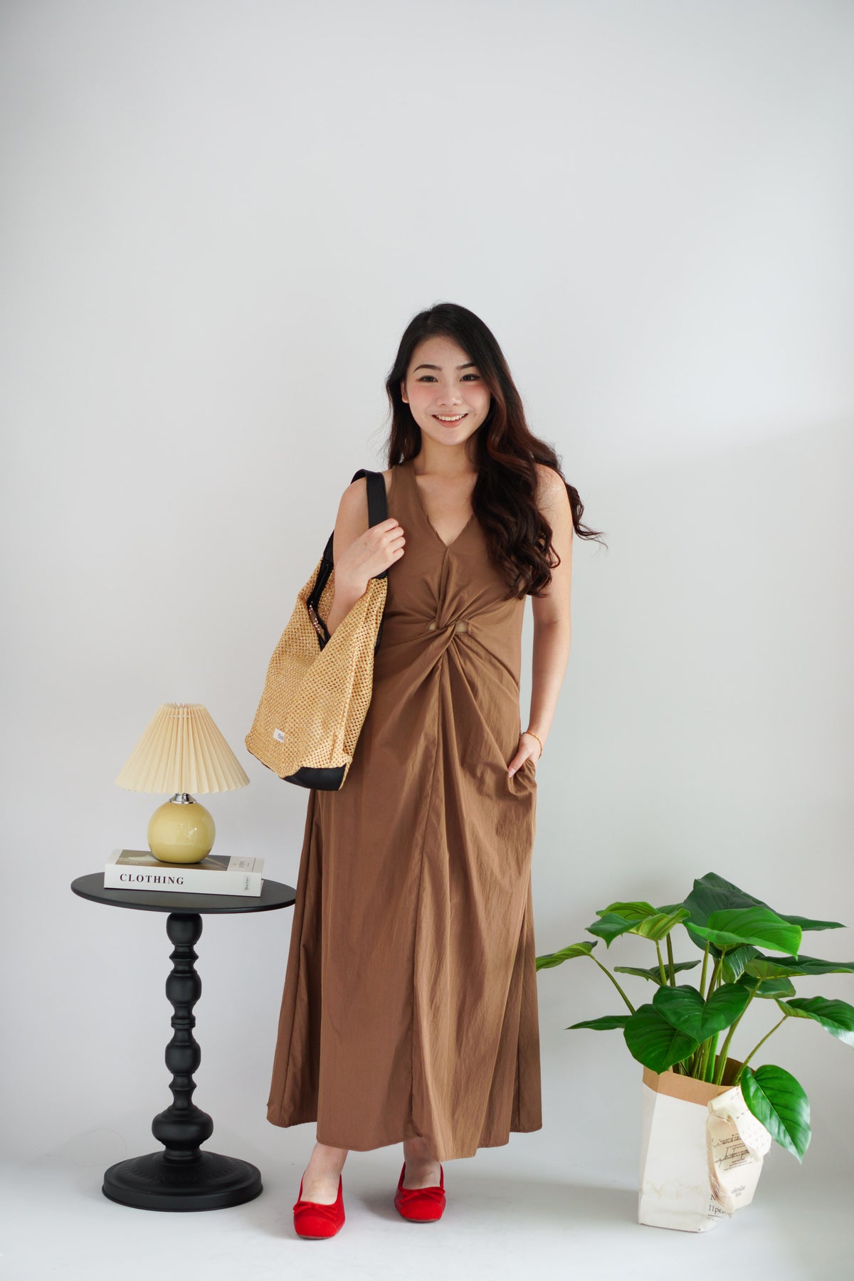 Jia Twist Maxi Dress in Brown