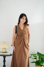 Jia Twist Maxi Dress in Brown