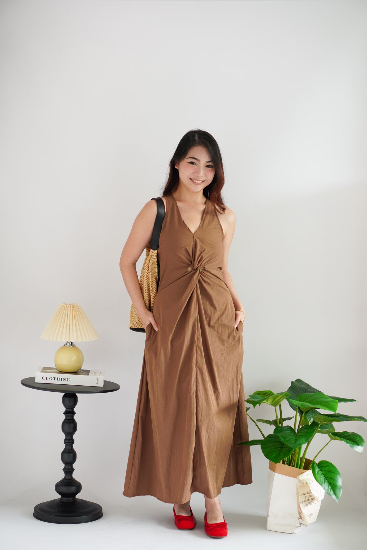 Jia Twist Maxi Dress in Brown