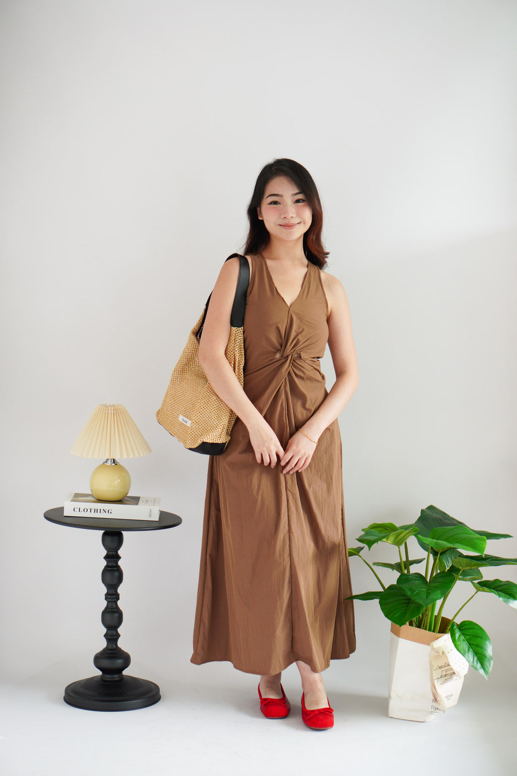 Jia Twist Maxi Dress in Brown