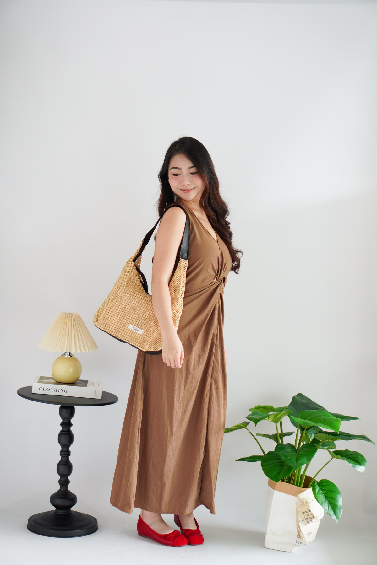 Jia Twist Maxi Dress in Brown