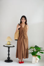 Jia Twist Maxi Dress in Brown