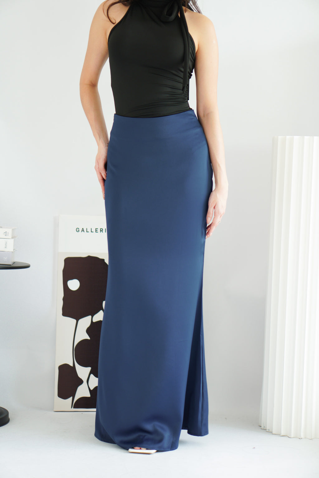Cira Satin Maxi Skirt in Royal Blue