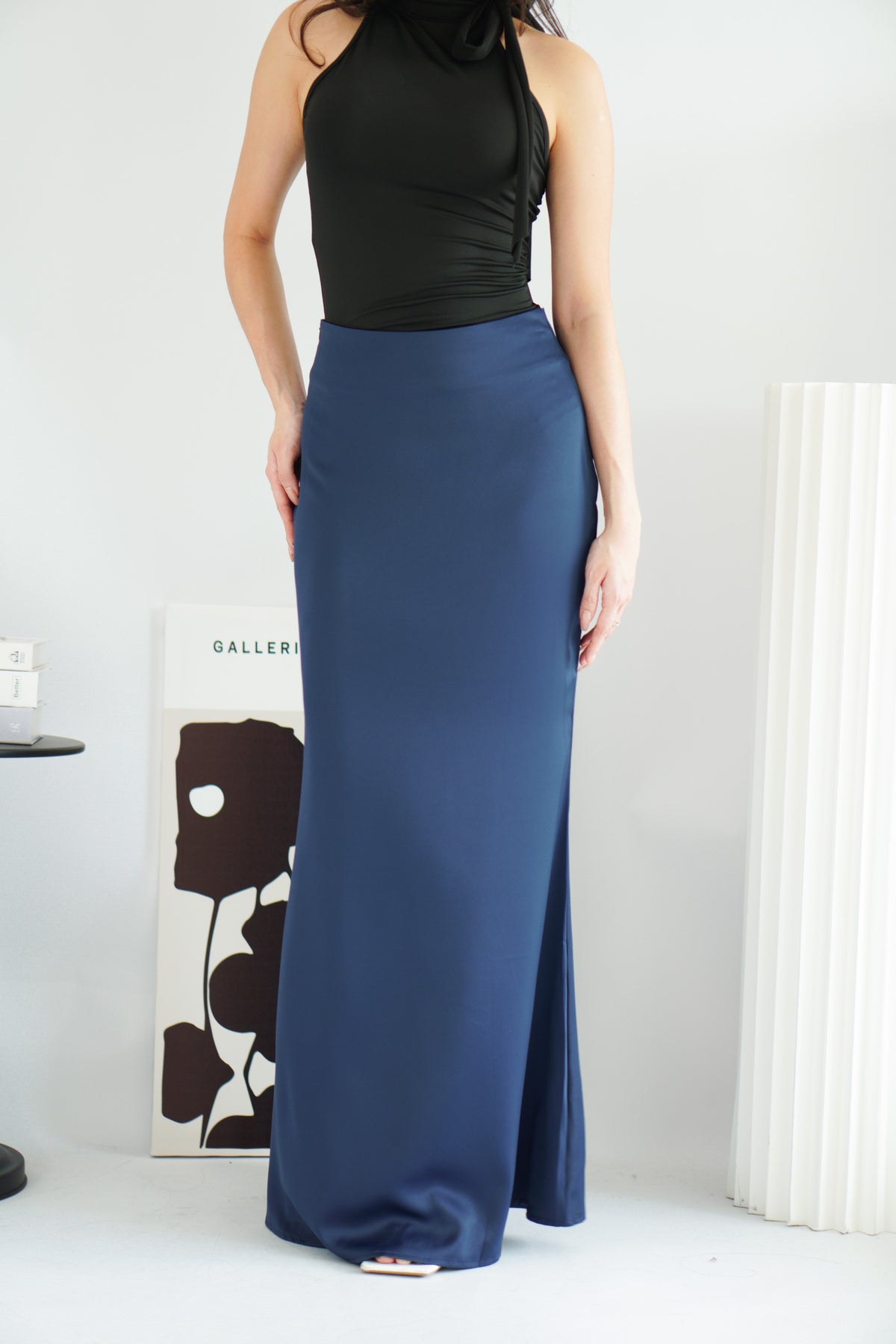 Cira Satin Maxi Skirt in Royal Blue