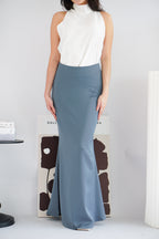 Cira Satin Maxi Skirt in Dark Blue