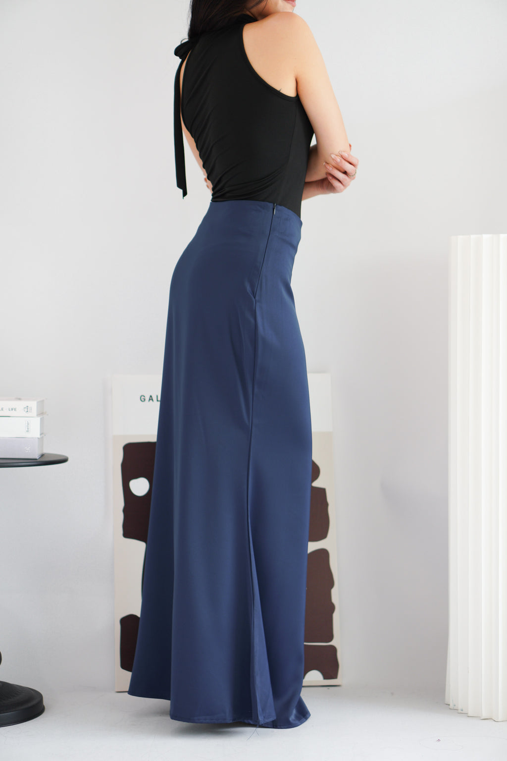 Cira Satin Maxi Skirt in Royal Blue