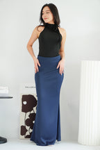 Cira Satin Maxi Skirt in Royal Blue
