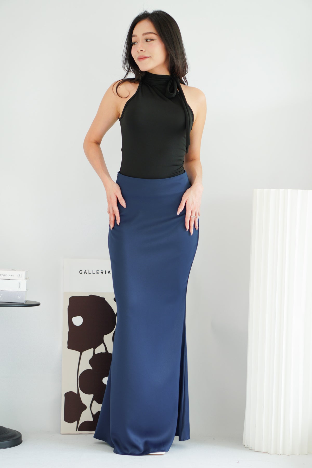 Cira Satin Maxi Skirt in Royal Blue