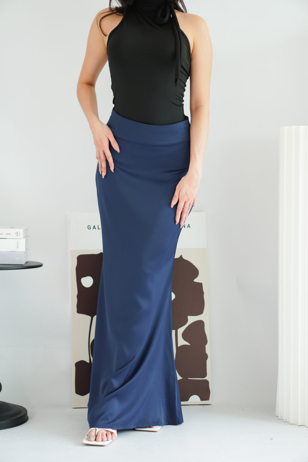 Cira Satin Maxi Skirt in Royal Blue