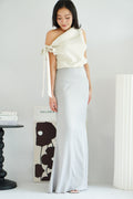 Cira Satin Maxi Skirt in Silver Grey
