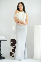 Cira Satin Maxi Skirt in Silver Grey