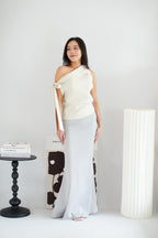 Cira Satin Maxi Skirt in Silver Grey