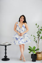Blosselle Floral Ruffles Layered Crossback Dress in Blue