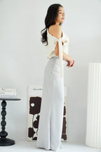 Cira Satin Maxi Skirt in Silver Grey