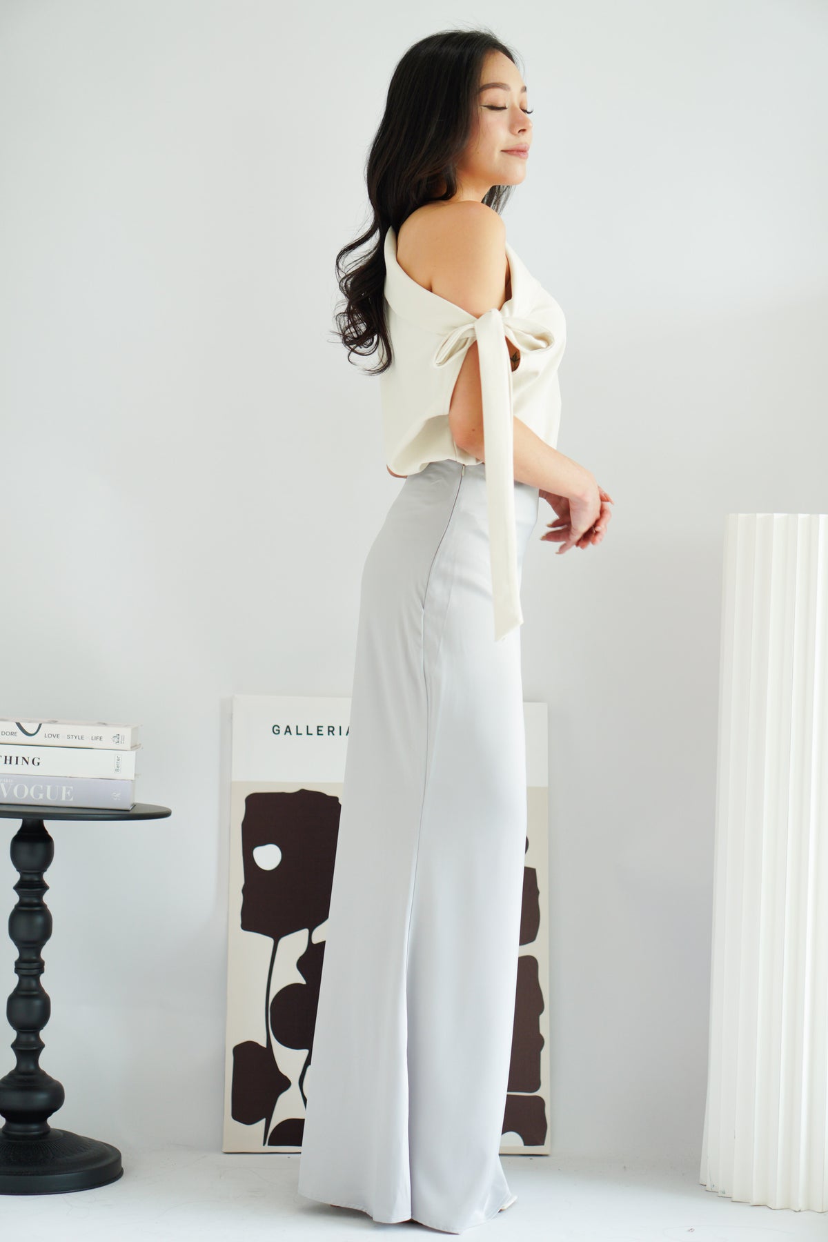 Cira Satin Maxi Skirt in Silver Grey