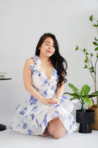 Blosselle Floral Ruffles Layered Crossback Dress in Blue