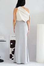 Cira Satin Maxi Skirt in Silver Grey
