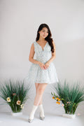 Aeriselle Floral V Neck Corset Mini Dress in Blue