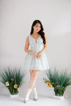 Aeriselle Floral V Neck Corset Mini Dress in Blue