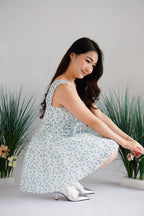 Aeriselle Floral V Neck Corset Mini Dress in Blue