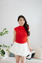 Nina Basic High Neck Top in Red