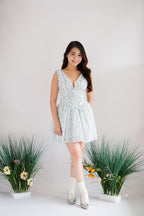 Aeriselle Floral V Neck Corset Mini Dress in Blue