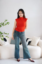 Nina Basic High Neck Top in Red