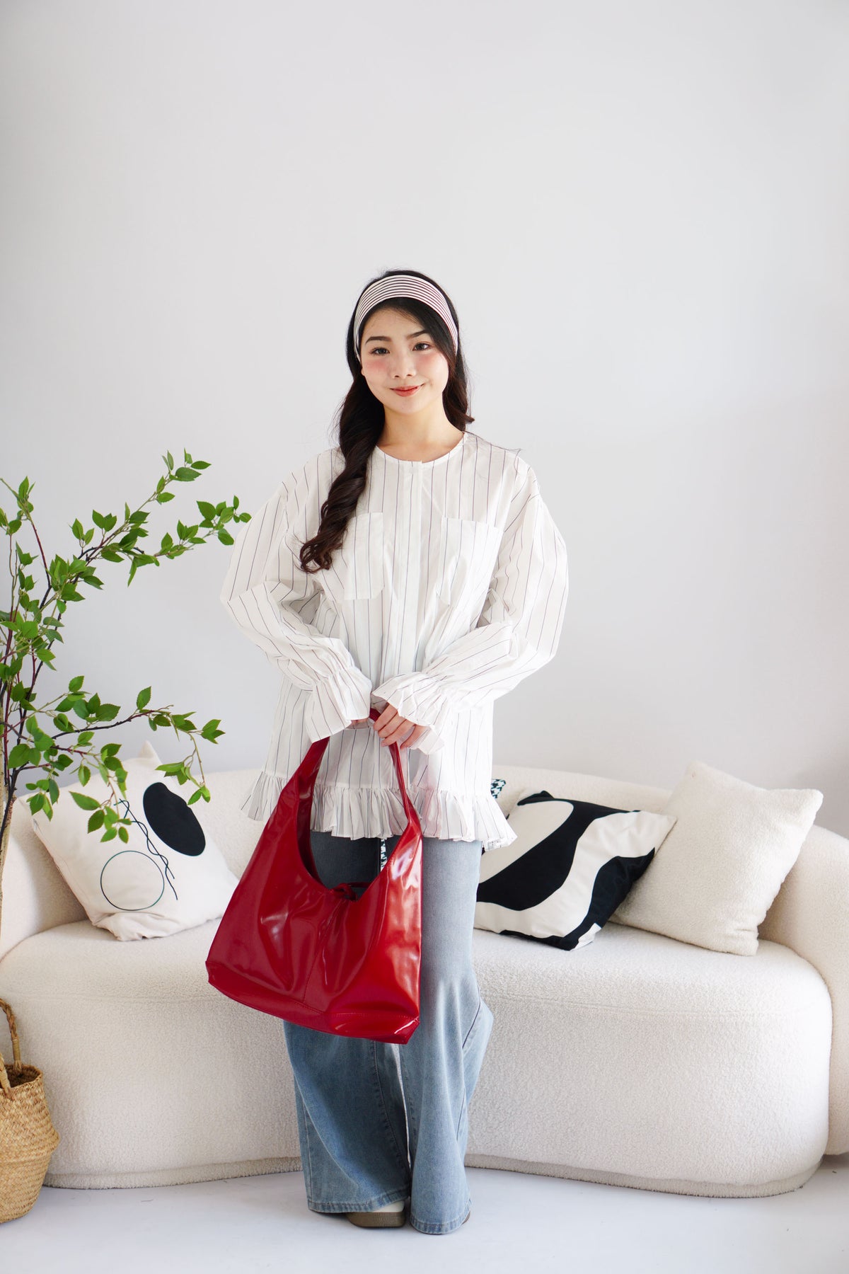 Caramel Candy Ribbon Tote Bag in Red