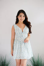 Aeriselle Floral V Neck Corset Mini Dress in Blue
