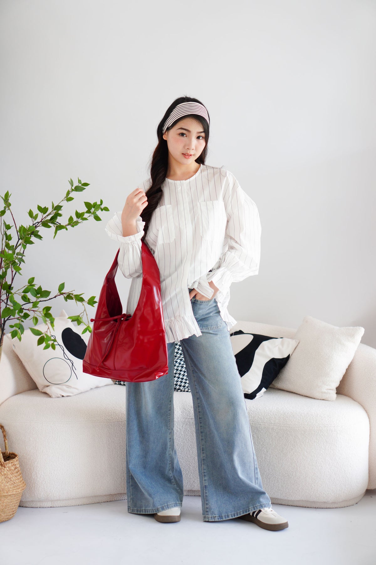 Caramel Candy Ribbon Tote Bag in Red
