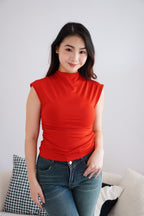 Nina Basic High Neck Top in Red