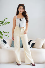 Della Bell Bottom Double Button Jeans in Cream