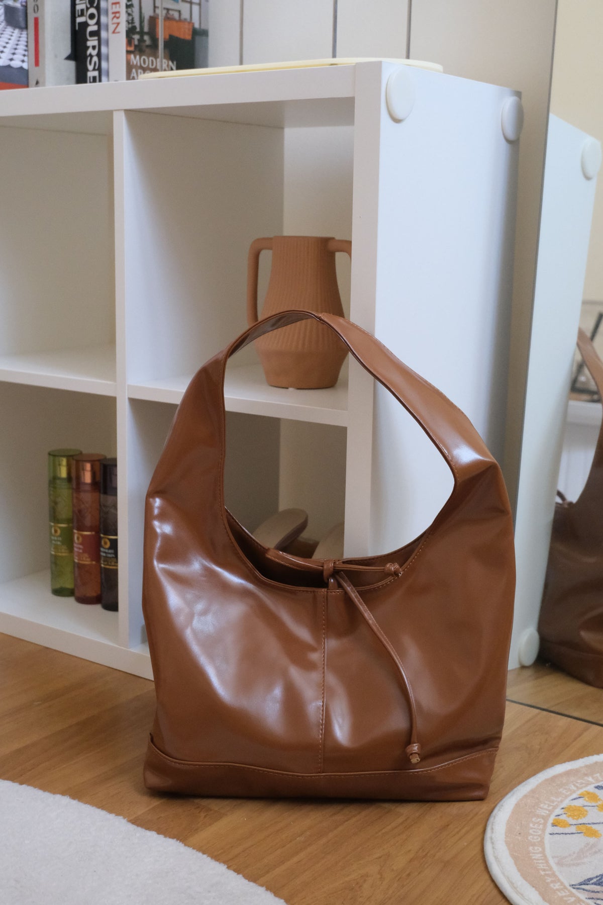 Caramel Candy Ribbon Tote Bag in Brown
