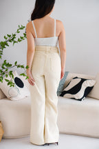 Della Bell Bottom Double Button Jeans in Cream