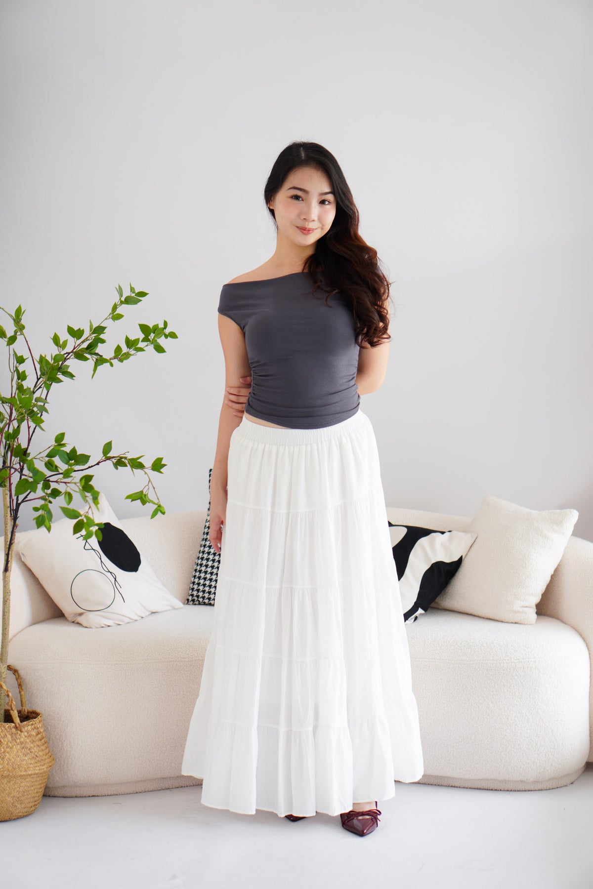 Reika Cowl Neck Ruched Top in Grey