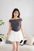 Reika Cowl Neck Ruched Top in Grey