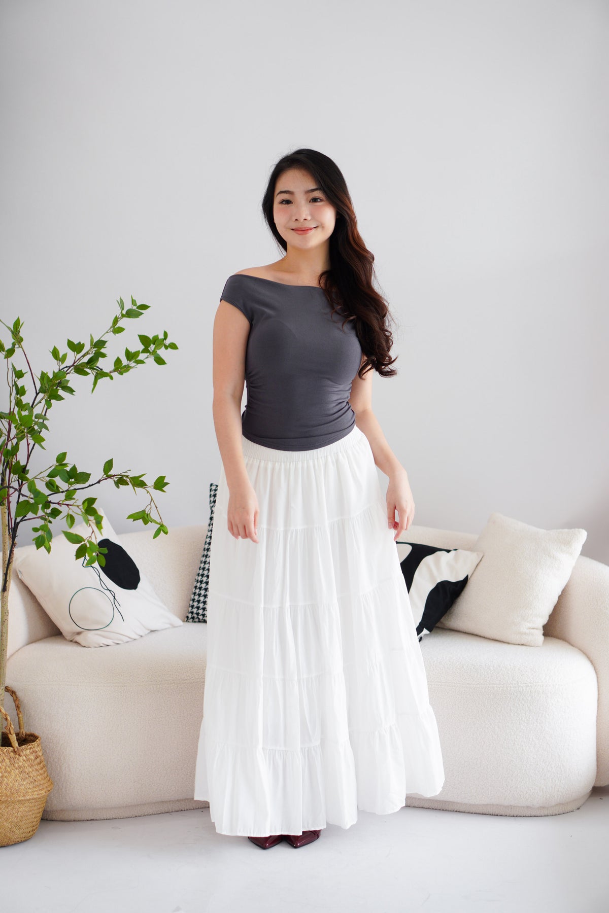 Reika Cowl Neck Ruched Top in Grey