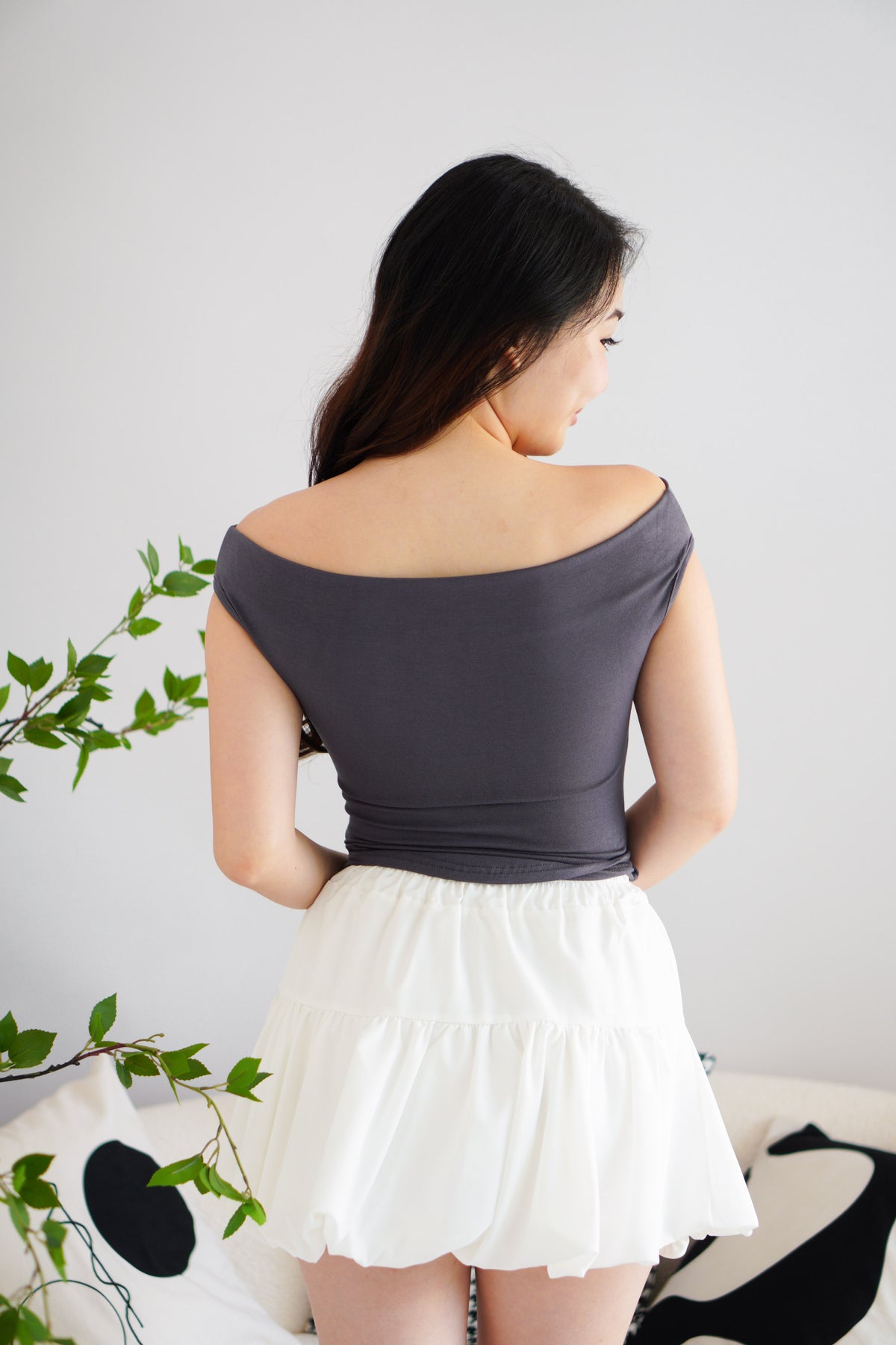 Reika Cowl Neck Ruched Top in Grey