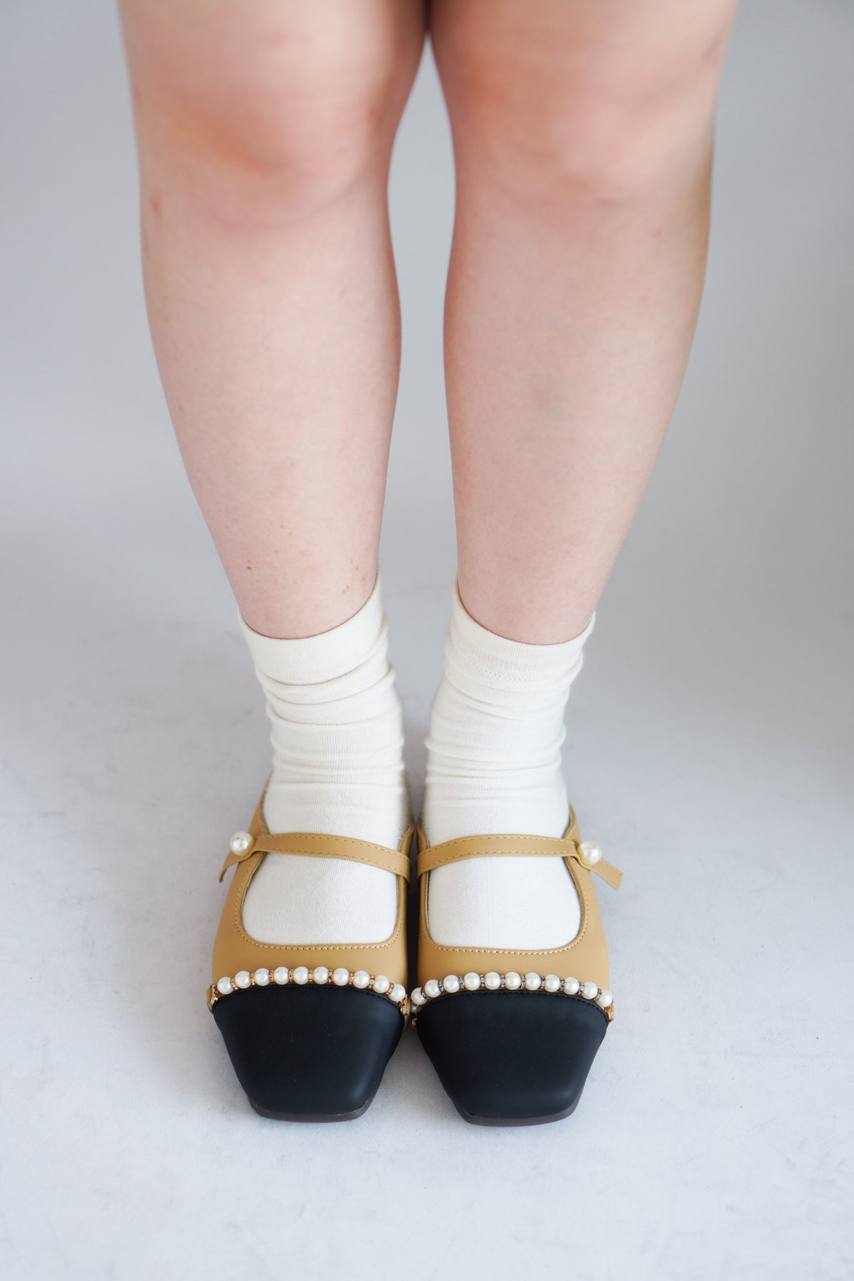 Aurie Pearl Mary Jane Flats in Khaki