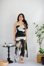 Petunia Tube Asymmetrical Floral Maxi Dress in Black