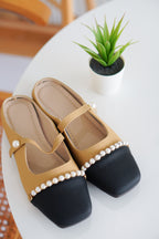 Aurie Pearl Mary Jane Flats in Khaki