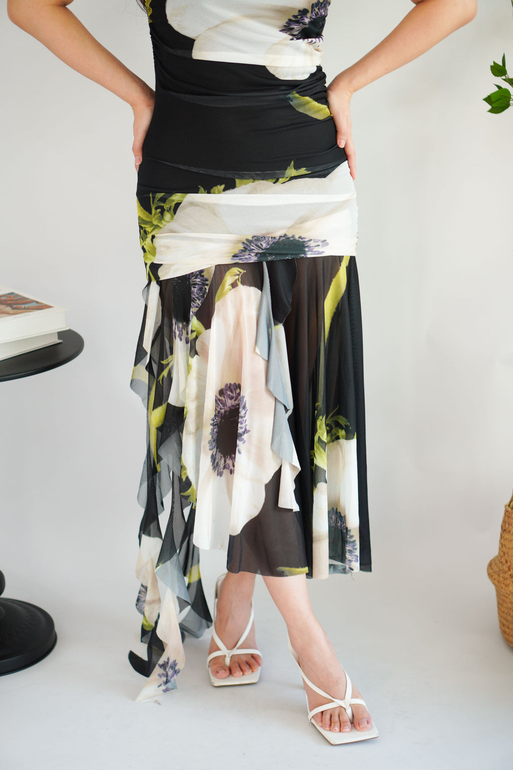 Petunia Tube Asymmetrical Floral Maxi Dress in Black