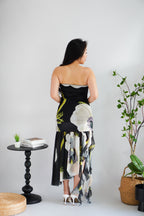 Petunia Tube Asymmetrical Floral Maxi Dress in Black