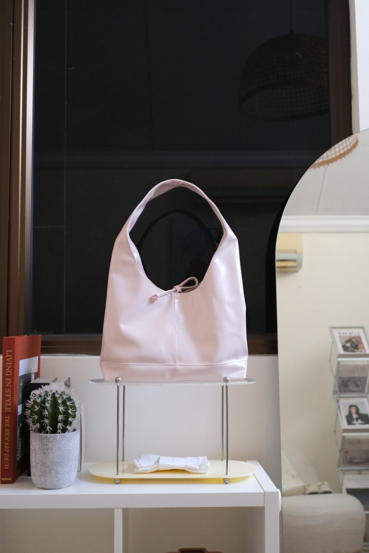 Caramel Candy Ribbon Tote Bag in Light Pink