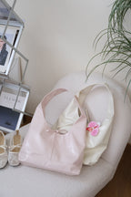 Caramel Candy Ribbon Tote Bag in Light Pink