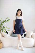 Colette Stripes Halter Neck Padded Bustier Mini Dress in Dark Blue