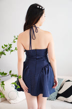 Colette Stripes Halter Neck Padded Bustier Mini Dress in Dark Blue