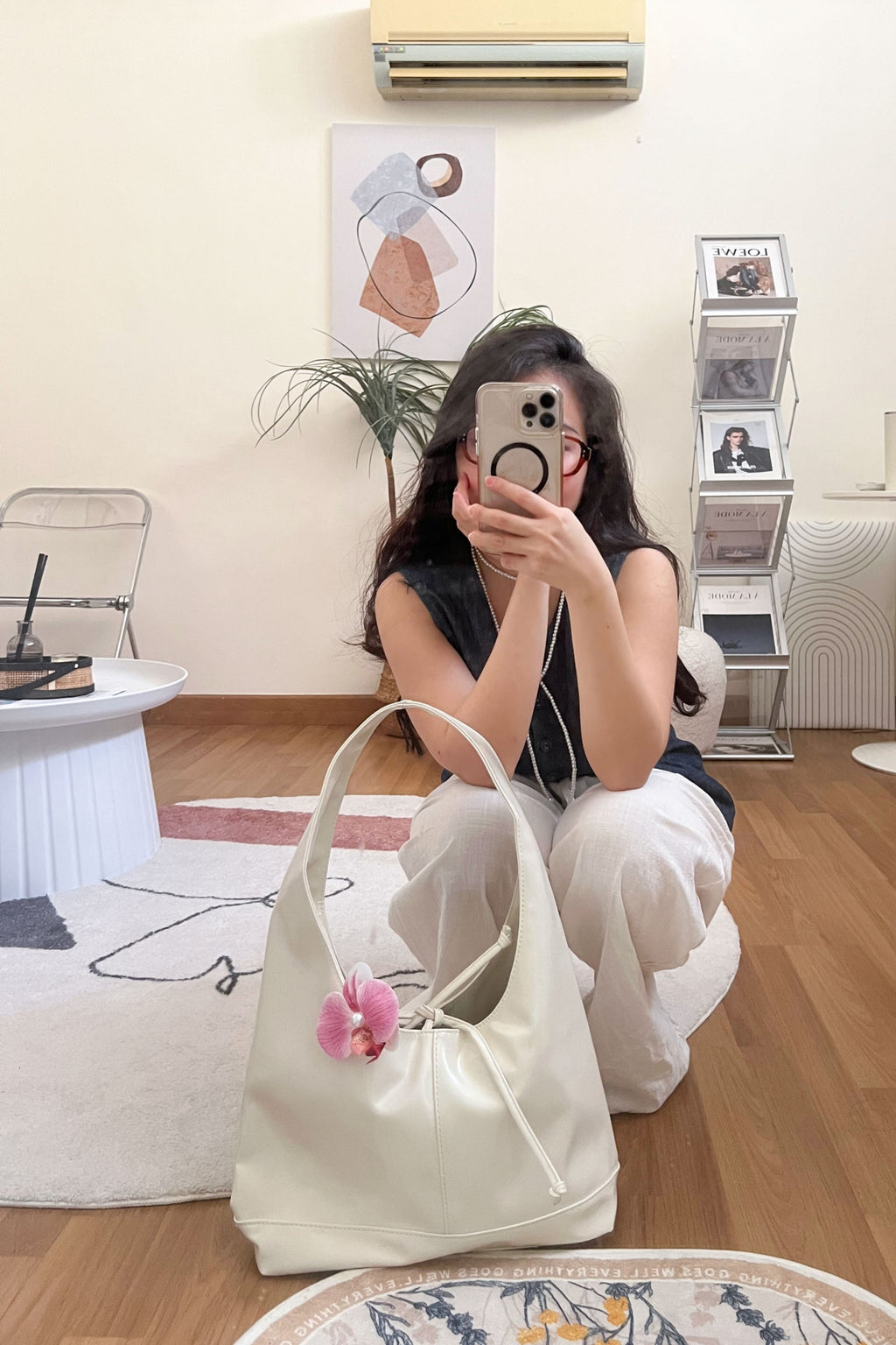 Caramel Candy Ribbon Tote Bag in Cream